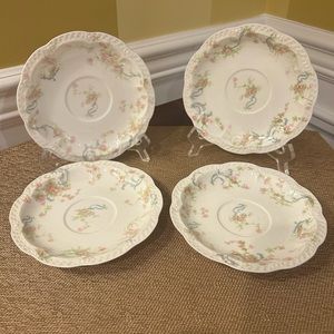 4-Pc Haviland & Co. Saucer Plates, The Princess Pink Flowers Blue Scrolls